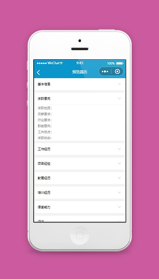 微信简历小程序预览简历页面模板下载